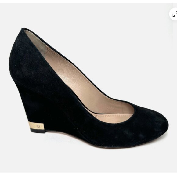 Tory Burch Shoes - Tory Burch Black Suede Astoria Wedge Heels Size 8.5